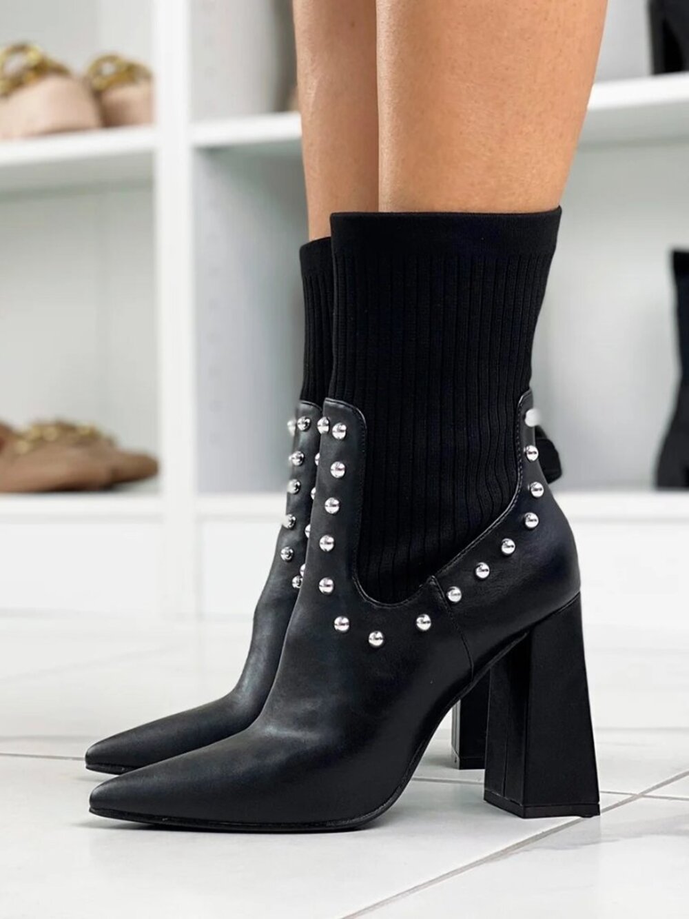 Enposh Italia Black Studded Sock Booties - US 5.5 / EU 36